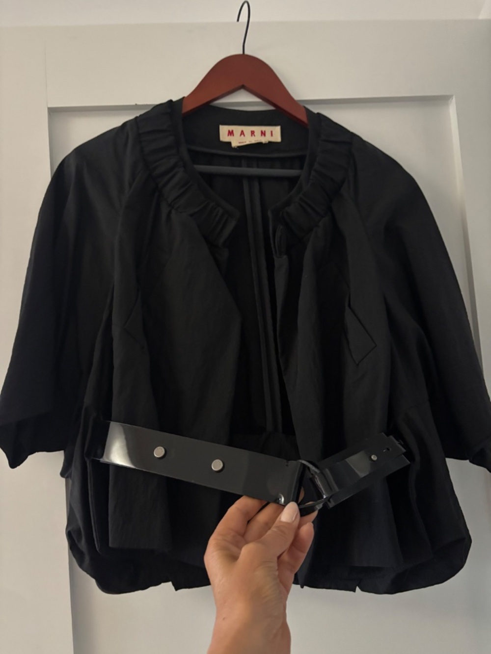 MARNI Italy Black Ruched Cocoon Bubble Belted Jacket Coat - IT 42 / US 6 - Picture 3 of 7